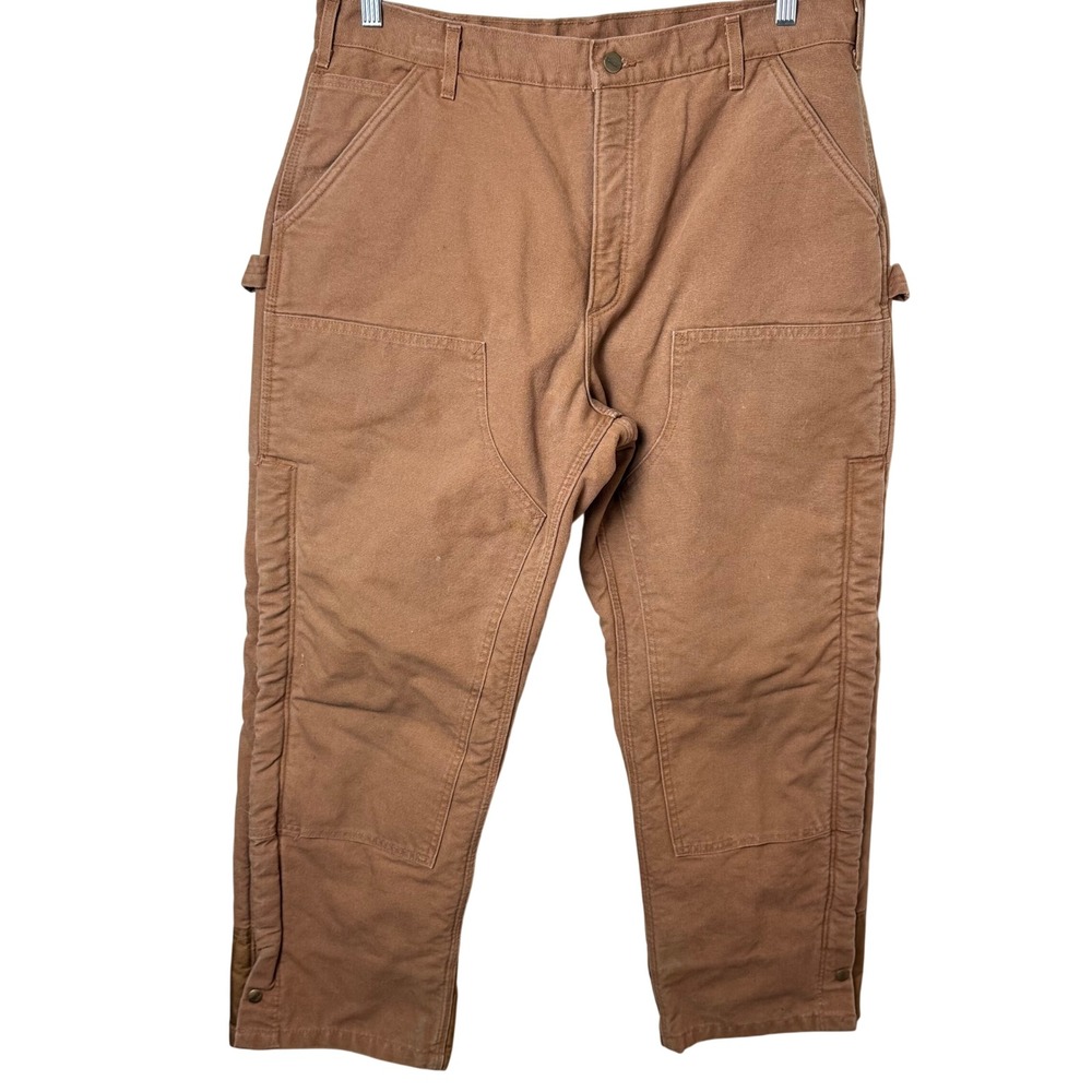 Carhartt Double Knee Pants Men 36 Brown Sherpa Lined Canvas B157 Workwear